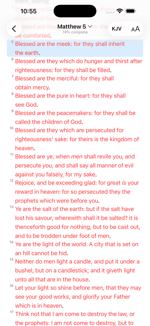 Matthew 5 with the words of Jesus rendered in red